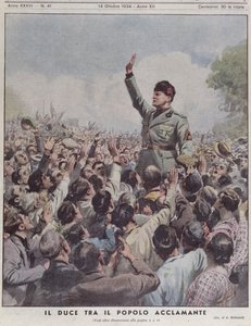 Benito Mussolini (1883-1945) hyllad av folket, från 