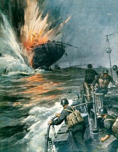 Brittiskt handelsfartyg sänkt av italienska MAS i Medelhavet, 3 augusti av Achille Beltrame