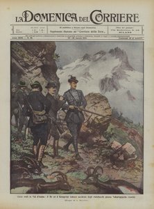 Kungliga jakter i Val dAosta, kungen och den tyska kronprinzen dödar stenbockar nära Valsavaranche (Aosta) av Achille Beltrame