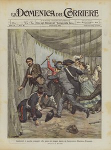 Carabinieri och landsvakter brottas med zigenare i en kåk i Mortizza (Piacenza) av Achille Beltrame