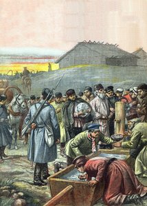 Konvoj av deporterade ryska politiska fångar på väg till exil i Sibirien, illustration från tidskriften "La Tribuna Illustrata", 4 augusti 1907
