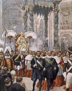Påven Pius X:s kröning i Peterskyrkan i Vatikanen, illustration av Achille Beltrame från La Domenica del Corriere. av Achille Beltrame