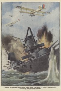 Tvingad att gå på grund efter den senaste sammandrabbningen vid Dardanellerna, bombas Goeben? av Achille Beltrame