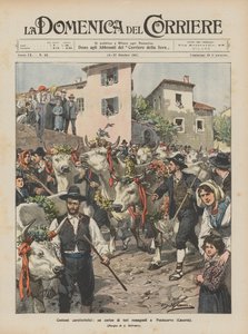 Karakteristiska kostymer, en procession av Romagna-tjurar i Pontecorvo (Caserta)
