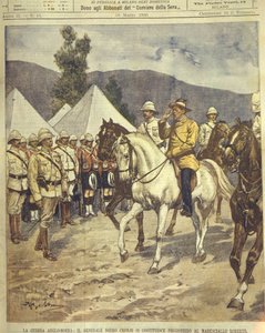 Omslagsillustration av general Cronje som kapitulerar till marskalk Roberts under anglo-zulu- och anglo-boerkrigen 1850-1902 av Achille Beltrame