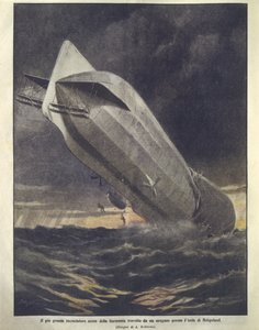 Omslagsillustration av tysk kryssare som svepas bort av orkanen nära Helgoland Island av Achille Beltrame