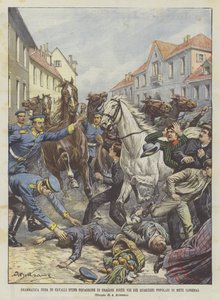 Dramatisk flykt av hästar med en skvadron dragoner på gatorna i de populära stadsdelarna i Metz (Lorraine)