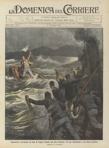 Dramatisk räddning vid Luganosjön under en lagom storm, mellan en torpedbåt och en förlorad båt av Achille Beltrame