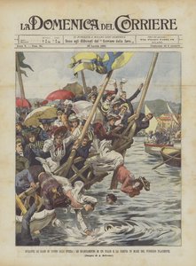 Under simtävlingarna i La Spezia, kollapsen av en scen och fall i havet för den applåderande allmänheten