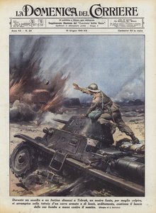Under ett anfall på ett fort framför Tobruk, en av våra infanterister, för att bättre slå till?