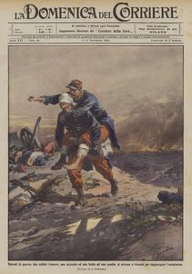Krigsavsnitt, två franska soldater, en förblindad och en sårad i benet, hjälpa varandra?