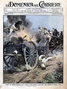 Explosion av en artillerilåda nära Capannori (Lucca) under överföringen av det 7:e artilleriregementet från Volterra till Pisa. Illustration av Beltrame. "" La Domenica del corriere"". 15-23/08/1909. av Achille Beltrame