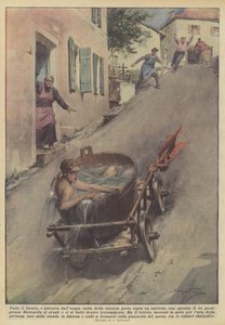 Efter att ha tvättat och lockat av det varma vattnet i badkaret placerat på en vagn, en brud?