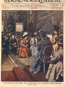 Första italienska kvinnokongressen på Capitol, Rom, illustration av Achille Beltrame från La Domenica del Corriere, 3 maj av Achille Beltrame