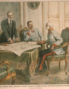 Franz Joseph I, kejsare av Österrike, diskuterar ockupationen av Montenegro, omslagsillustration från 