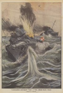 De österrikisk-ungerska jagarna Triglav och Lika sjönk framför Durres av Achille Beltrame