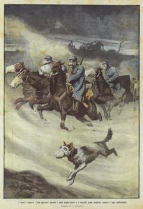 De nya aspekterna av krigföring, även upptäcktsresande hundar och hästar är skyddade mot giftgas av Achille Beltrame