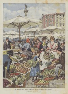 Fruktmarknaden i Milano, vid La Colonna Del Verzee av Achille Beltrame