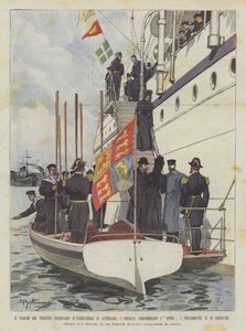 Kronprinsens resa från England till Australien, suveräner överger Thephir? av Achille Beltrame