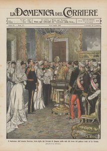 Dop av spädbarnet Beatrice, tredje dotter till suveränerna i Spanien, i tronsalen av? av Achille Beltrame