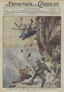 Det vackra skottet av en alpin, med en snara griper och kraschar en österrikisk maskingevär med tjänaren
