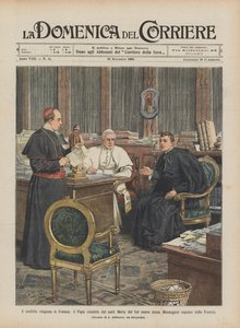 Den religiösa konflikten i Frankrike, påven assisterad av Card, Merry del Val tar emot Msgr?
