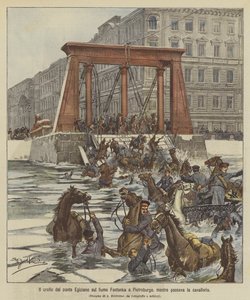 Kollapsen av den egyptiska bron över Fontanka-floden i Petersburg, när kavalleriet passerade