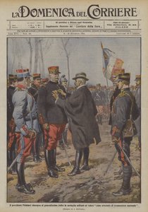 President Poincare ger Generalissimo Joffre militärmedaljen för tapperhet. Hur? av Achille Beltrame