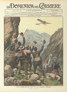 Det första flygplanet i Alperna, Chavez flyger mot Simplon, på 2500 meter