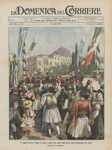 Italienskungens resa till Grekland, processionens ankomst på torget i konstitutionen, i Aten