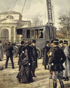 Den italienske fysikern Guglielmo Marconi deltar i experiment med den första mobilradiostationen i Milano den 30 december av Achille Beltrame