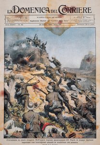 Italienska trupper avancerar på etiopisk mark, illustration från La Domenica del Corriere, 20 oktober av Achille Beltrame