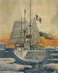 Resan till Nordpolen: Polar Star-skeppet som fraktade prins Luigi Amedeo av Savojen-Aosta, hertig av Abruzzi, till Teplitzbukten på Rudolf-ön, av Achille Beltrame (1871-1945), från La Domenica del Corriere av Achille Beltrame
