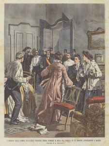 Gripande av den berömda franska bedragaren Teresa Humbert och hennes familj i en blygsam lägenhet i Madrid