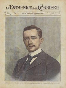 Dagens hjälte, Guglielmo Marconi, uppfinnare av trådlös telegrafi etablerade huvuden över havet