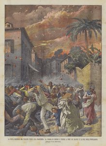 Det nya utbrottet av vulkanen Pelee på Martinique, regnet av aska och stenar i Fort De France?