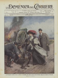 Lyckas prinsessan Laetitia rädda en bonde som brann med sina dräkter i brand längs med en? av Achille Beltrame