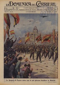 Francos Spanien går in i Madrid med sina härliga flaggor