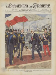 President Loubets besök hos hertigen av Genua ombord på Lepanto i Toulons vatten den 10 april