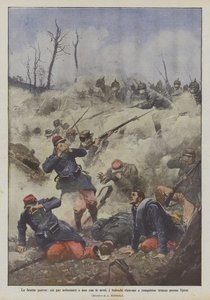 Det dåliga kriget, med kvävande gaser och inte med vapen, lyckas tyskarna erövra skyttegravar nära Ypres av Achille Beltrame