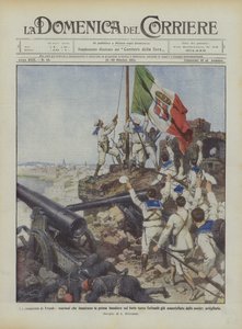 Erövringen av Tripoli, sjömän som hissar den första flaggan på det turkiska fortet Sultanie redan?