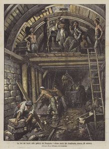 Slutet på arbetet med Simplon-tunneln, den sista stenen i den invändiga beklädnaden (18 oktober)