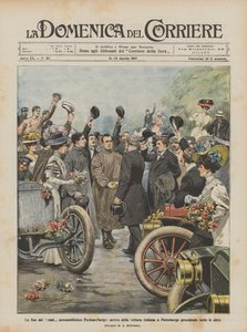 Slutet på Peking-Paris bilräd, ankomsten av den italienska bilen till Petersburg? av Achille Beltrame