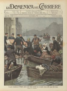 Den allvarliga översvämningen av Paris, tvingade utflykt av sjuka från ett sjukhus invaderat av Seines vatten