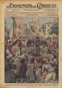 Den nya statyn av Madonnan av Loreto, återuppbyggd efter modellen av den gamla som förstördes av en brand? av Achille Beltrame