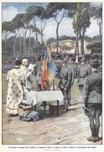 Den högtidliga leveransen av flaggan till de rumänska legionärerna, på Piazza di Siena i Rom
