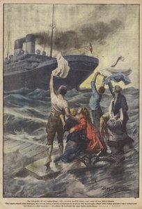 Tragedin av sex amerikaner, drivande i havet, på resterna av ett sjöflygplan av Achille Beltrame
