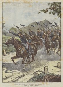 De stora manövrarna i Veneto, en kavalleriladdning, nära Cornuda av Achille Beltrame
