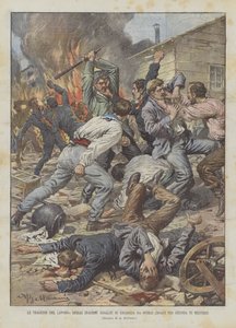 Arbetets tragedier, italienska arbetare överfallna i Ungern av arbetare av avundsjuka på yrket av Achille Beltrame