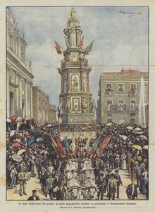 Folkets traditionella högtider, den monumentala vagnen som bärs i procession till Casteltermini (Girgenti)